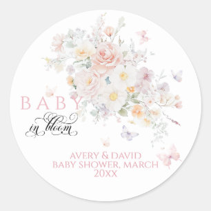 Baby i Bloom Vild Flower Butterfly Baby Shower Runt Klistermärke