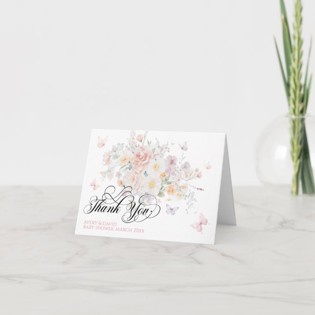 Baby i Bloom Vild Flower Butterfly Baby Shower Tack Kort (Framsida)