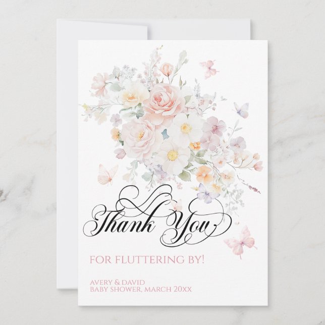 Baby i Bloom Vild Flower Butterfly Baby Shower Tack Kort (Framsida)
