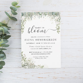 Baby i Bloom | Vit Blommigt Greenery Baby Shower Inbjudningar