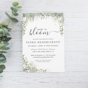 Baby i Bloom Vit Blommigt Greenery Baby Shower Inbjudningar