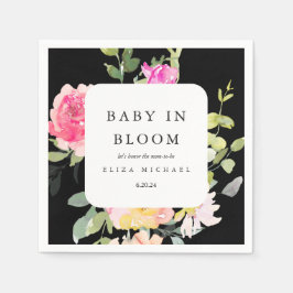 Baby i Bloom Watercolor Blommigt Baby Shower Black Pappersservett