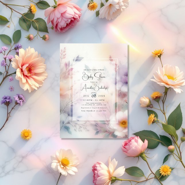 Baby i Bloom Watercolor Blommigt Baby Shower Inbjudningar (Baby in Bloom Watercolor Floral Baby Shower Invitation)