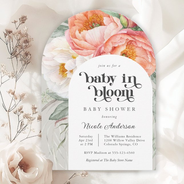 Baby i Bloom Watercolor Blommigt Baby Shower Inbjudningar (Available in both printed and instant download digital formats.)