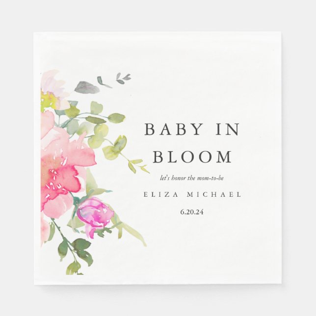 Baby i Bloom Watercolor Blommigt Baby Shower Pappersservett (Framsidan)