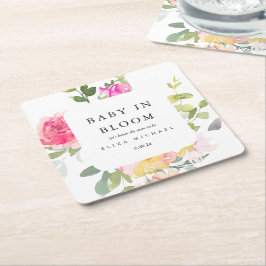 Baby i Bloom Watercolor Blommigt Baby Shower Underlägg Papper Kvadrat