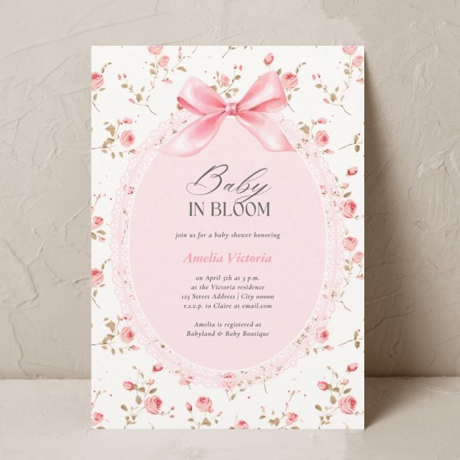 Baby i Bloom Watercolor Blommigt Bow Baby Shower Inbjudningar (Skapare uppladdad)