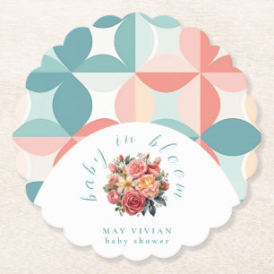 Baby i Bloom Watercolor Blommigt Tile Baby Shower Underlägg Papper
