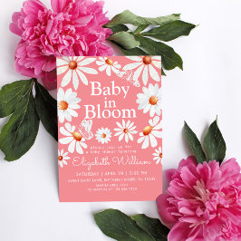 Baby i Bloom Watercolor Daisys & Butterfly Rosa Inbjudningar