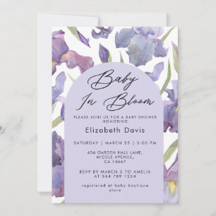 Baby i Bloom Watercolor Iris Vår Baby Shower Inbjudningar
