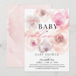Baby i Bloom Watercolor Ro Baby Shower Inbjudningar