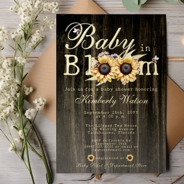 Baby i Bloom Watercolor SunblommBaby Shower Inbjudningar (Baby in Bloom Watercolor Sunflowers Baby Shower Invitation)