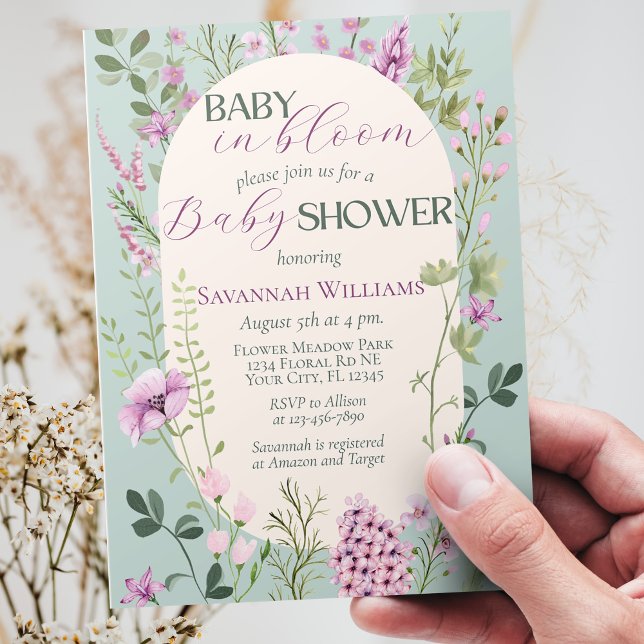 Baby i Bloom Watercolor WildblommBaby Shower Inbjudningar (Skapare uppladdad)