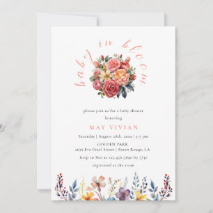 Baby i Bloom Watercolor Wildblomme Baby Shower Inbjudningar