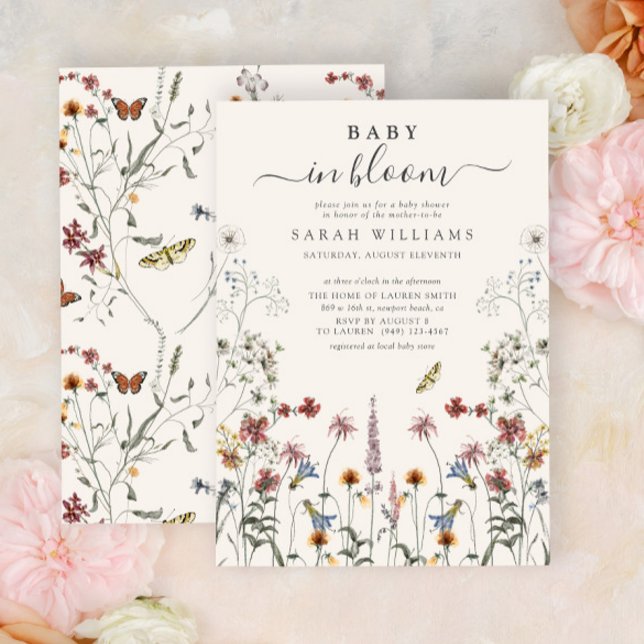 Baby i Bloom Watercolor Wildblomme Baby Shower Inbjudningar (Baby Shower Invitation)