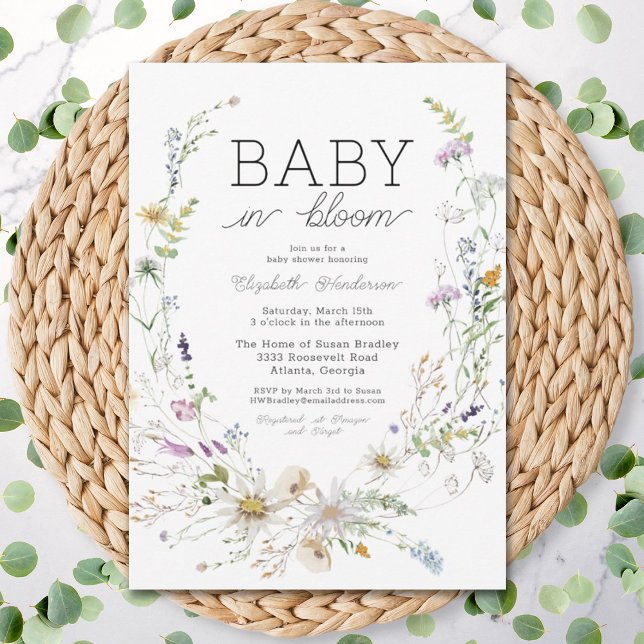 Baby i Bloom Watercolor Wildblomme Baby Shower Inbjudningar (Skapare uppladdad)