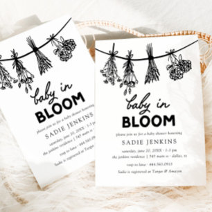 Baby i Bloom Whimsical Black & White Baby Shower Inbjudningar