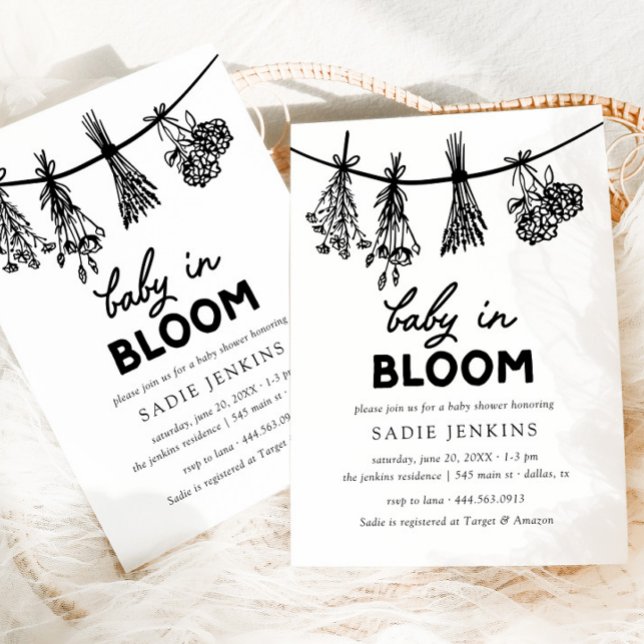 Baby i Bloom Whimsical Black & White Baby Shower Inbjudningar (Skapare uppladdad)