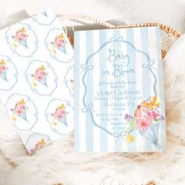 Baby i Bloom Whimsical Blue Bow Baby dusch Inbjudningar