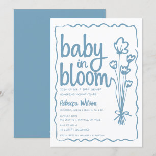 Baby i Bloom Whimsical Hand plockade Boy Shower Inbjudningar