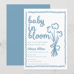 Baby i Bloom Whimsical Hand plockade Boy Shower Inbjudningar