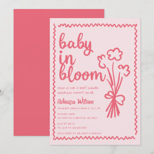 Baby i Bloom Whimsical HandDrawn Girl Baby Shower Inbjudningar