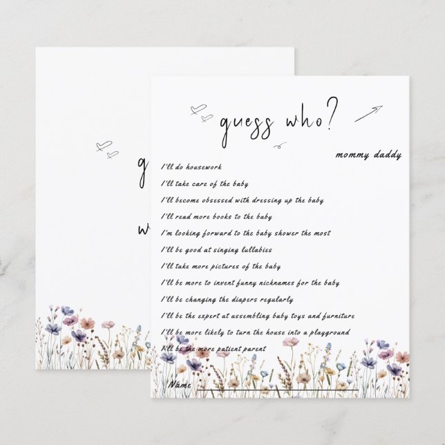 Baby i Bloom WildblomBaby Shower Game Flyer (Fram/baksida)