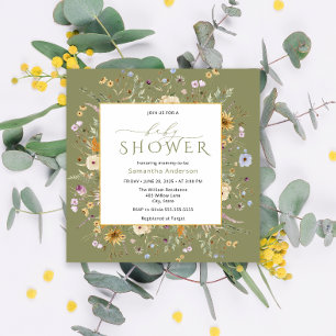 Baby i Bloom WildblomBaby Shower Inbjudningar