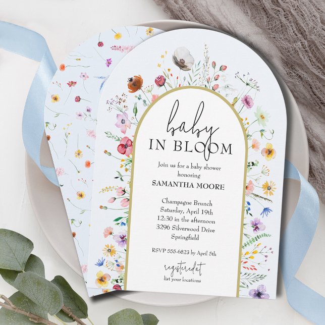 Baby i Bloom WildblomBoy Baby Shower Arch Top Inbjudningar (Baby in Bloom Wildflowers Boy Baby Shower Arch Top Invitations - INSTANT DOWNLOAD, PRINTED or both)