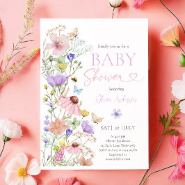Baby i Bloom WildblomButterflies Baby Shower Inbjudningar