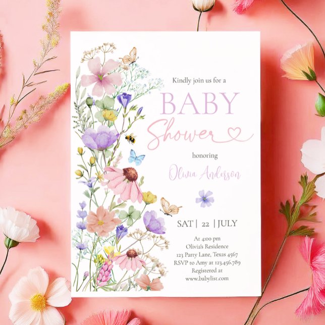 Baby i Bloom WildblomButterflies Baby Shower Inbjudningar (Skapare uppladdad)