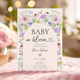 Baby i Bloom WildblomButterflies Baby Shower Inbjudningar