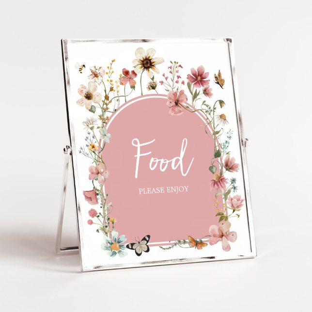Baby i Bloom WildblomFood Poster (Muted Pink Spring Flowers Baby Shower Food Sign)