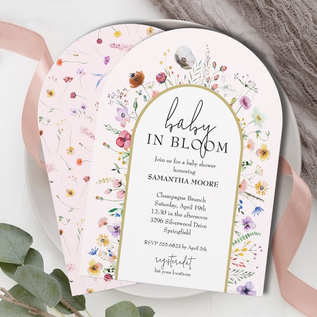 Baby i Bloom WildblomGirl Baby Shower Arch Top Inbjudningar (Baby in Bloom Wildflowers Girl Baby Shower Arch Top Invitations - INSTANT DOWNLOAD, PRINTED or both)