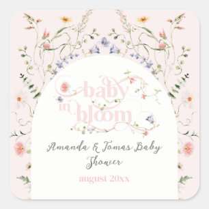 Baby i Bloom WildblomGirl Rosa Baby Shower Fyrkantigt Klistermärke