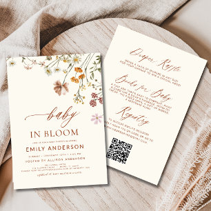 Baby i Bloom Wildblomma alla i en babyskabb Inbjudningar