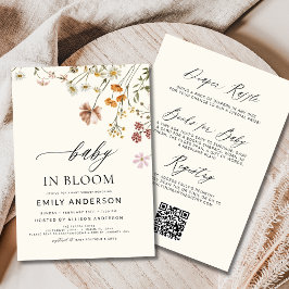 Baby i Bloom Wildblomma alla i en babyskabb Inbjudningar