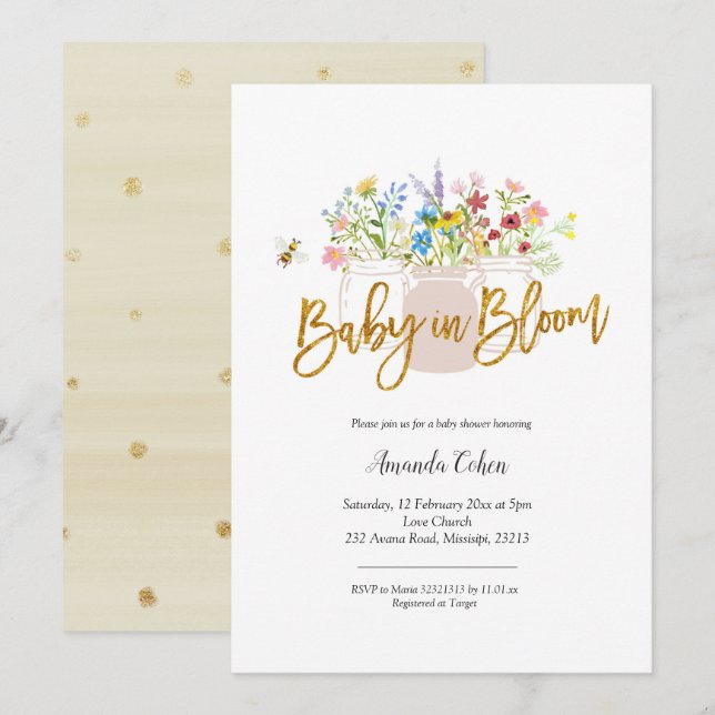 Baby i Bloom Wildblomma Baby Shower Inbjudningar (Fram/baksida)