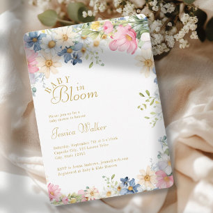 BABY I BLOOM! Wildblomma, babyskor Inbjudningar