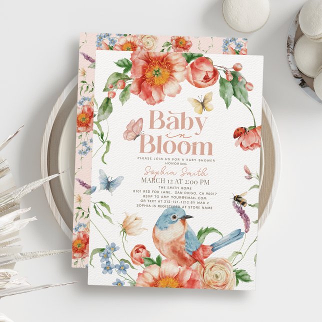 Baby i Bloom Wildblomma & Bird Girl Baby Shower Inbjudningar (Skapare uppladdad)