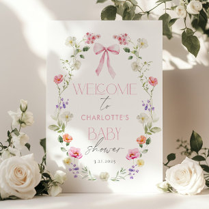 Baby i Bloom Wildblomma Bow Baby Shower Välkommen Poster
