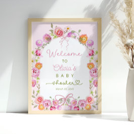 Baby i Bloom Wildblomma Bow Baby Shower Välkommen Poster