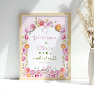 Baby i Bloom Wildblomma Bow Baby Shower Välkommen Poster