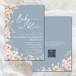 Baby i Bloom Wildblomma Dusty Blue Baby Shower Inbjudningar