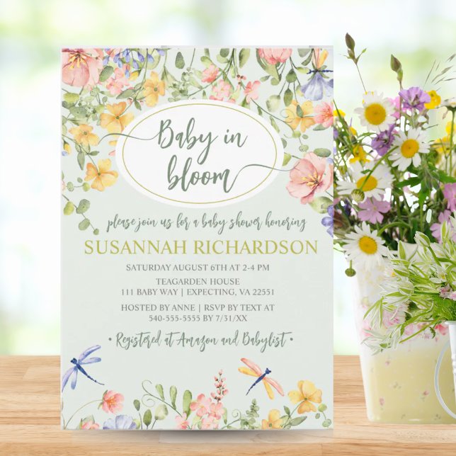 Baby i Bloom Wildblomma Garden Baby Shower Inbjudningar (Baby in Bloom Wildflower Garden Baby Shower Invitation)