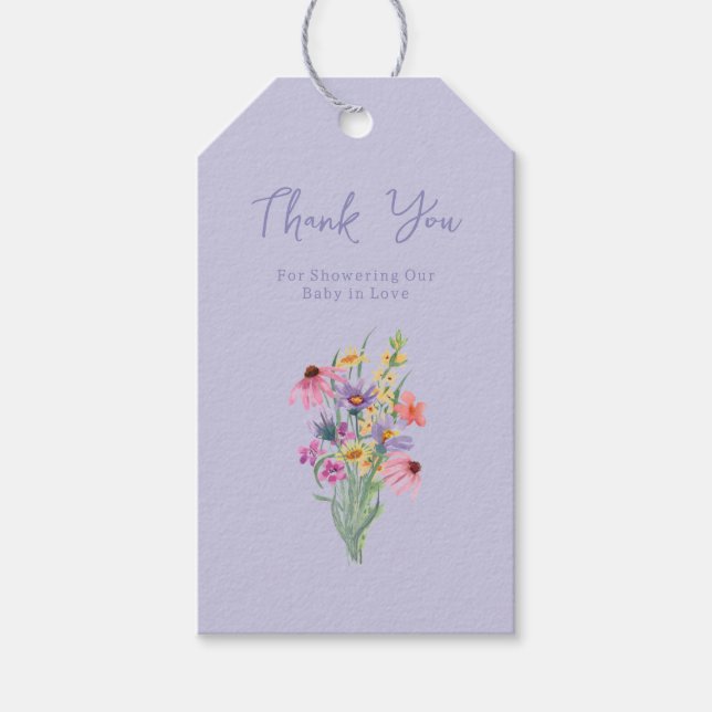 Baby i Bloom Wildblomma Garden Baby Shower Presentetikett (Framsidan)