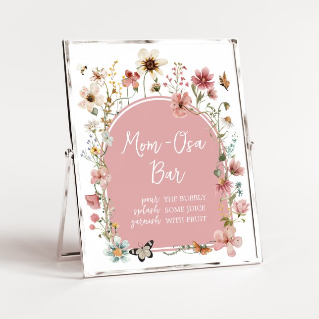 Baby i Bloom Wildblomma Mamma Osa Pub Poster (Muted Pink Spring Flowers Baby Shower Mom Osa Bar Sign )