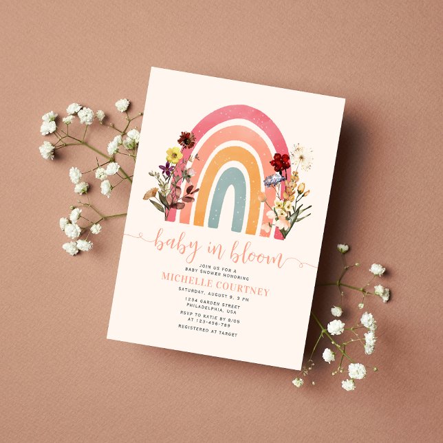 Baby i Bloom Wildblomma Rainbow Girl Shower Inbjudningar (Skapare uppladdad)