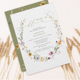 Baby i bloom Wildblomma Rustic Baby Shower Inbjudningar