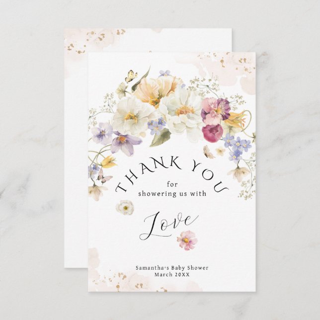 Baby i bloom Wildblomma Rustic Baby Shower Tack Kort (Fram/baksida)